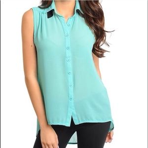 Mint Chiffon Top with Back Cut Out